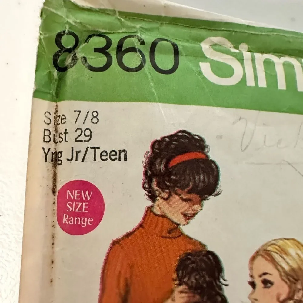60’s Jumper Simplicity 8360 Sewing Pattern Young Jr/Teen Size 7/8